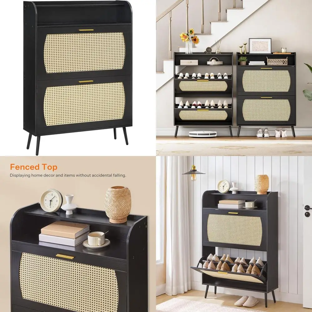 

Черный органайзер для обуви в прихожей с двумя ящиками и регулируемыми полками BN80SC01