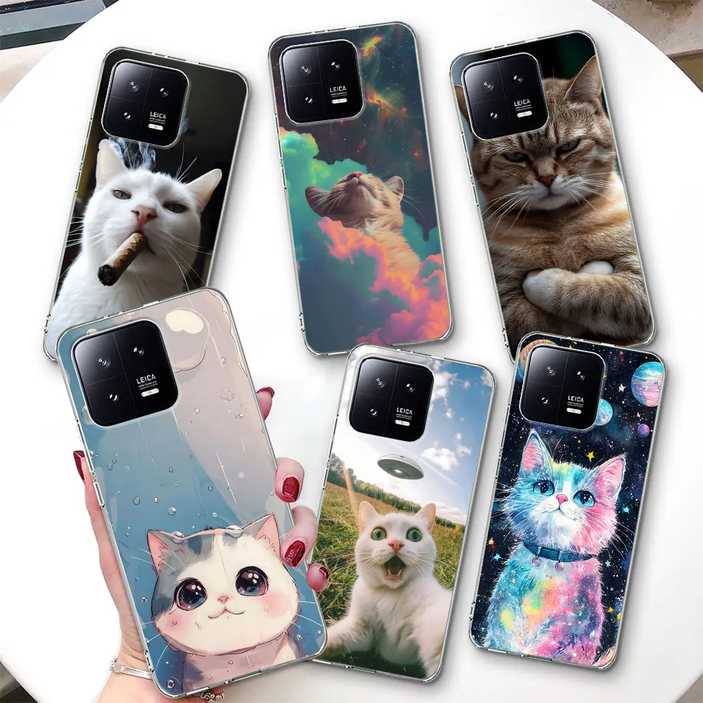 

Cute Interesting Cat Case for Xiaomi Mi 9 8 9T 10 11T A3 5X A1 A2 6X CC9E 10T 11 11i 12 Lite 13 Pro Transparent TPU Phone Cover