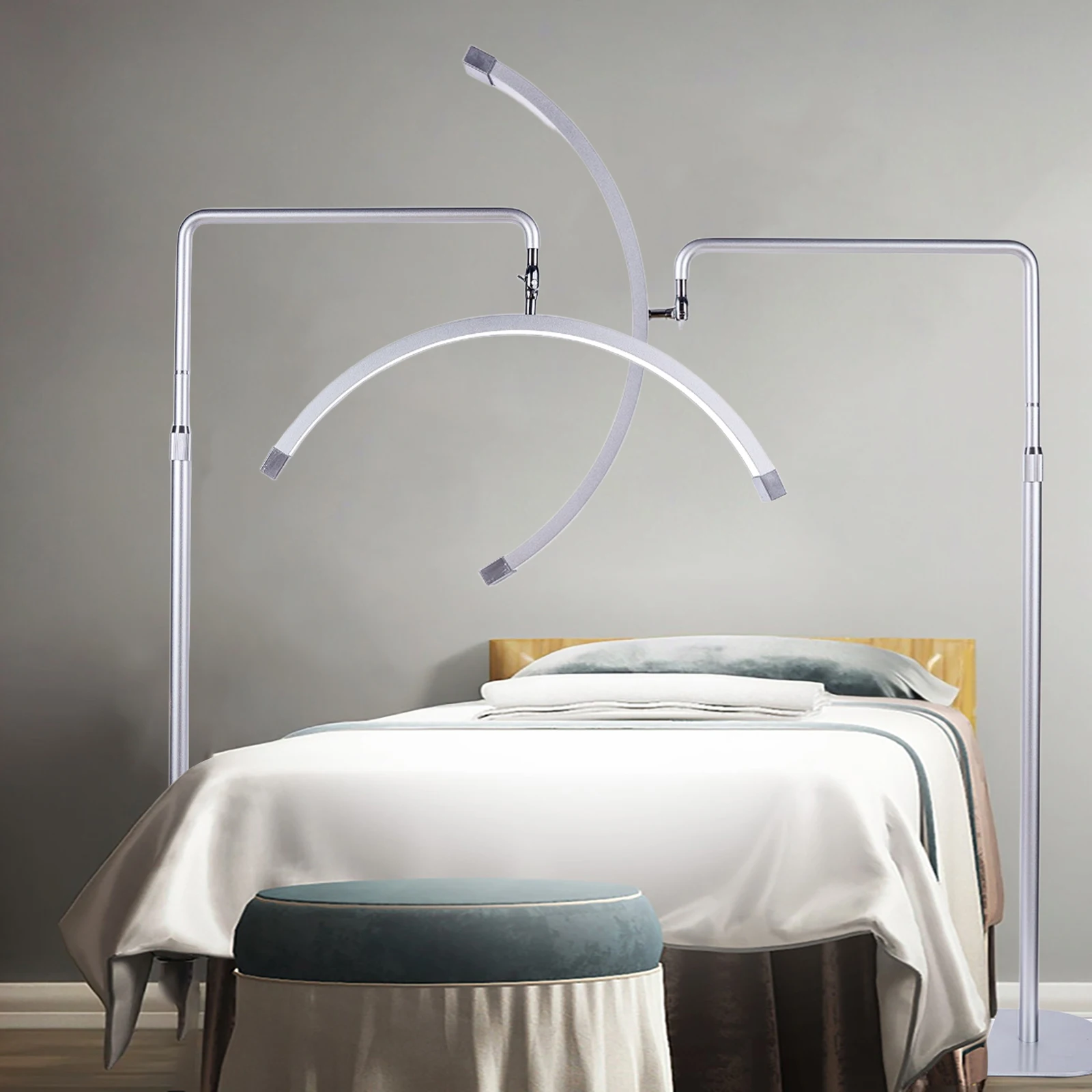 

Fosoto 28inch 45W Silvery Multi-angle Rotation Half-Moon Light LED Floor Lash lamp with Phone Clip For Eyelash Tattoo Salon