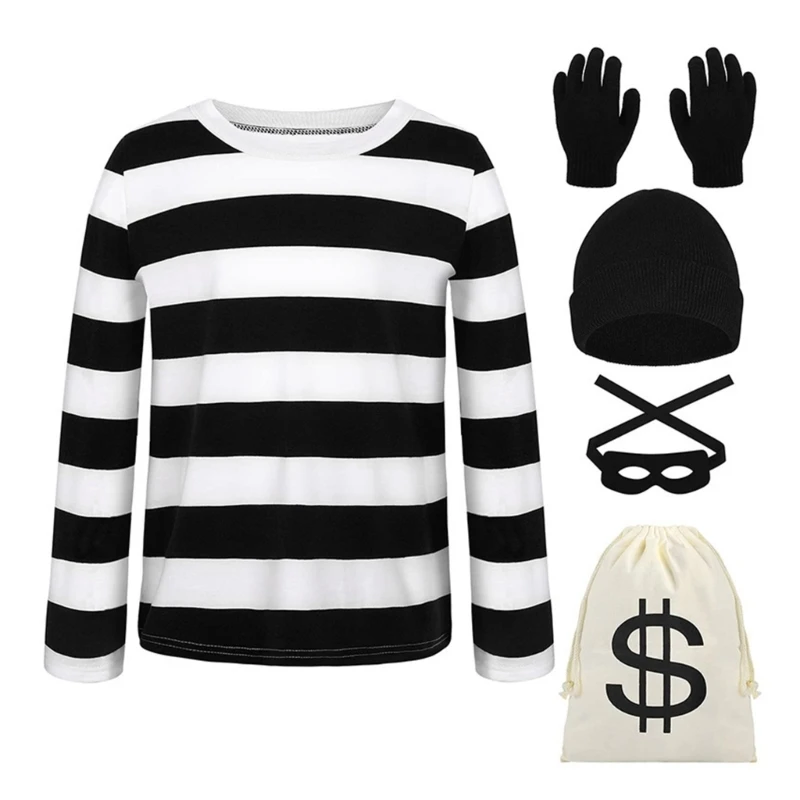 Robber Costume Dollar Sign Money Bags Eye Mask Caps for Halloween D0UB