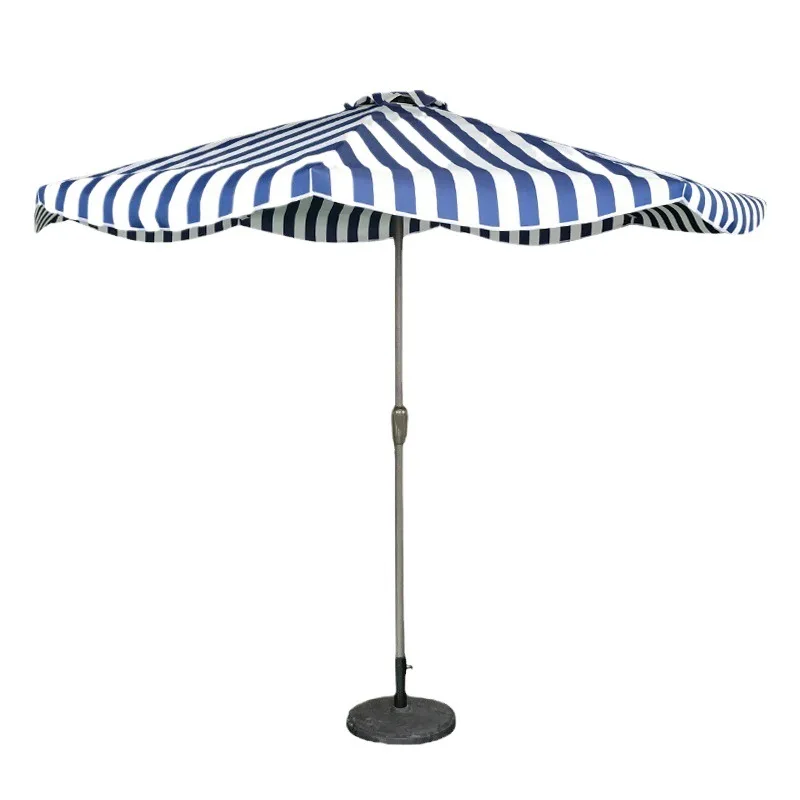 مظلة عمود حديدي مخططة بحافة قوسية ومظلة كرنك يدوية مخططة أفقية على الشاطئ مقهى الإنترنت المشاهير في الهواء الطلق المطر أ