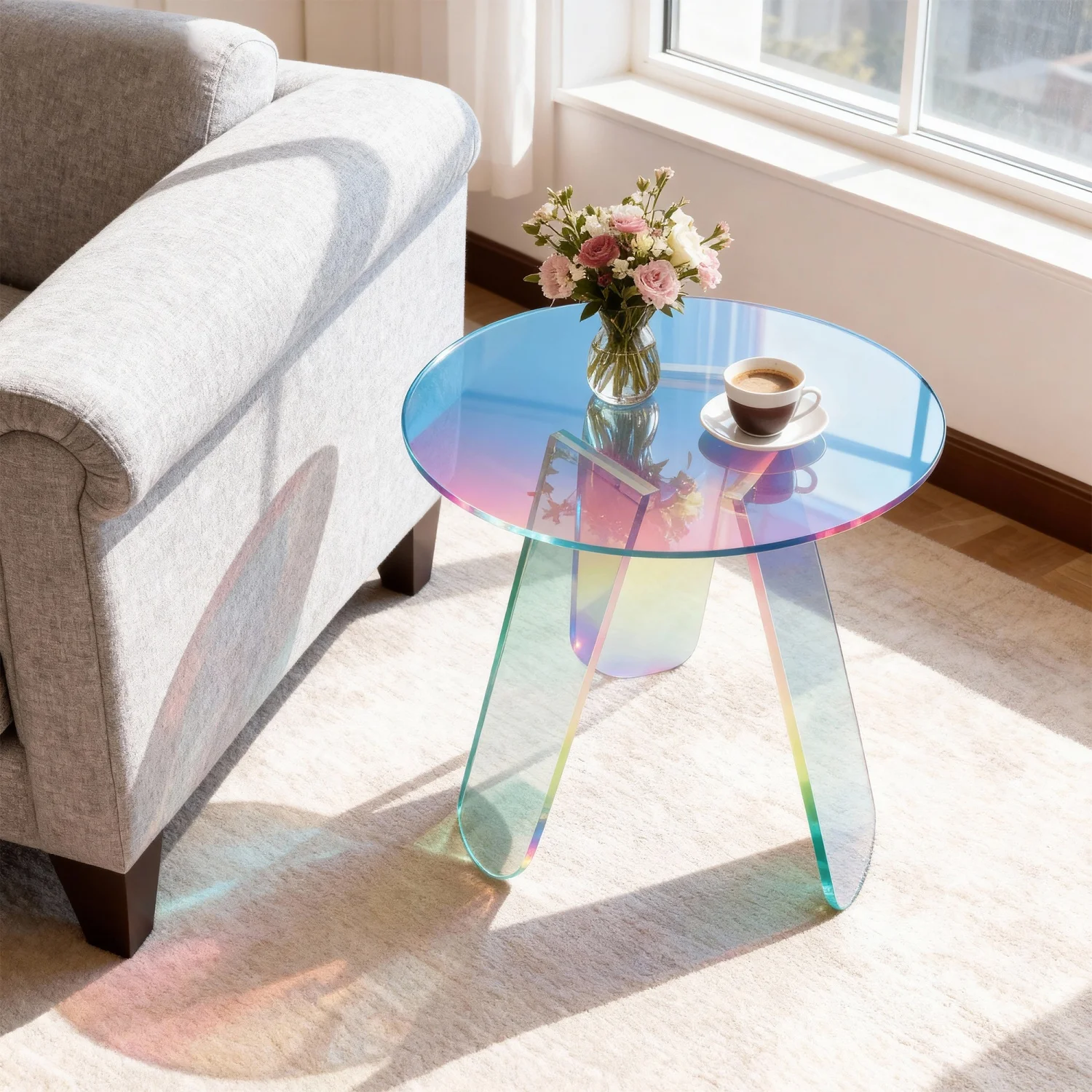 Round Iridescent Side Table Small Space Acrylic End Table Coffee Table Furniture for Home Living Room Cafe image 2