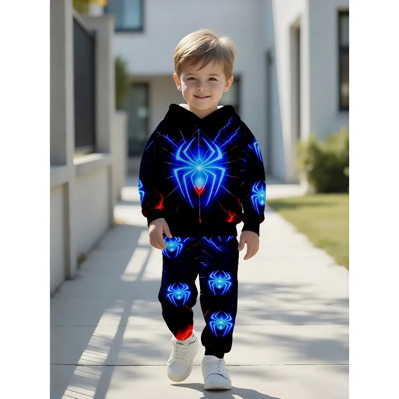 Kids Hoodie Jogger: Splash Dino Print, Neon Spider Graphic, Racing Letter Panel, King Text, Monster Truck Tracksuit