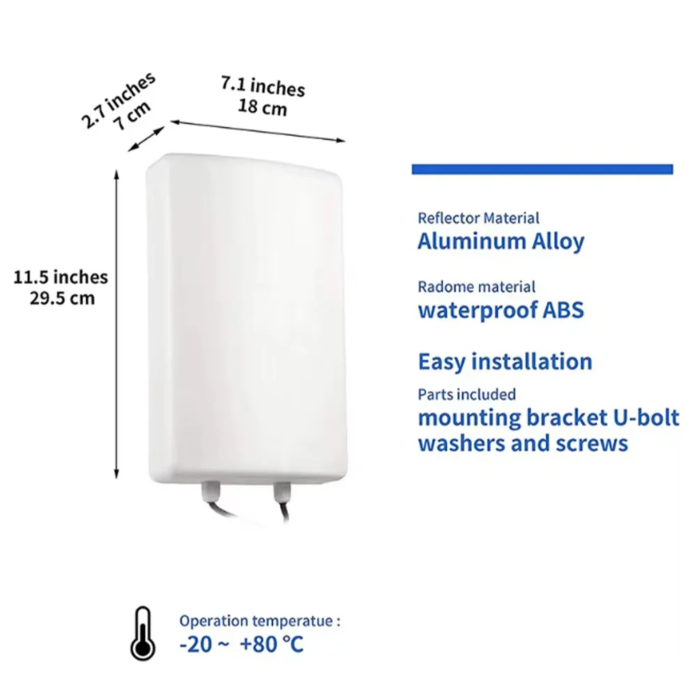 4G,LTE,5G Cross-Polarized 2x14dBi High-Gain Fixed-Mount Outdoor Directional Panel Antenna,Supports T-mobile,AT&T and Verizon