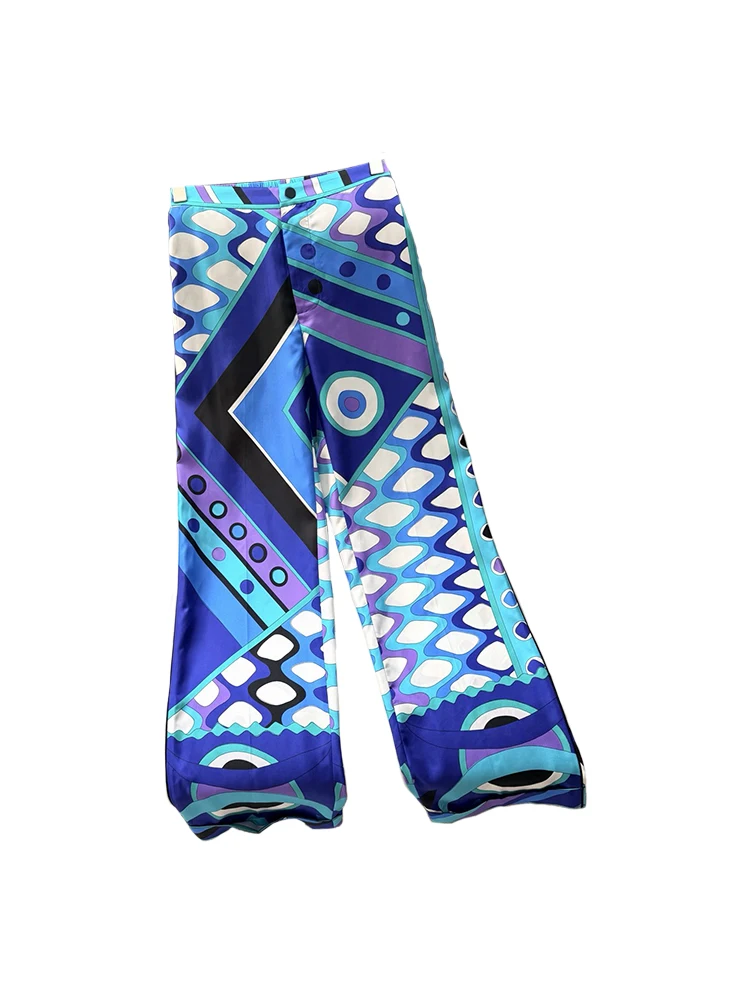 Spring Summer Fashion Outdoors Daily Casual Vintage Print Pencil Trousers Women's Middle Waist Pockets Straight Barrel Pants