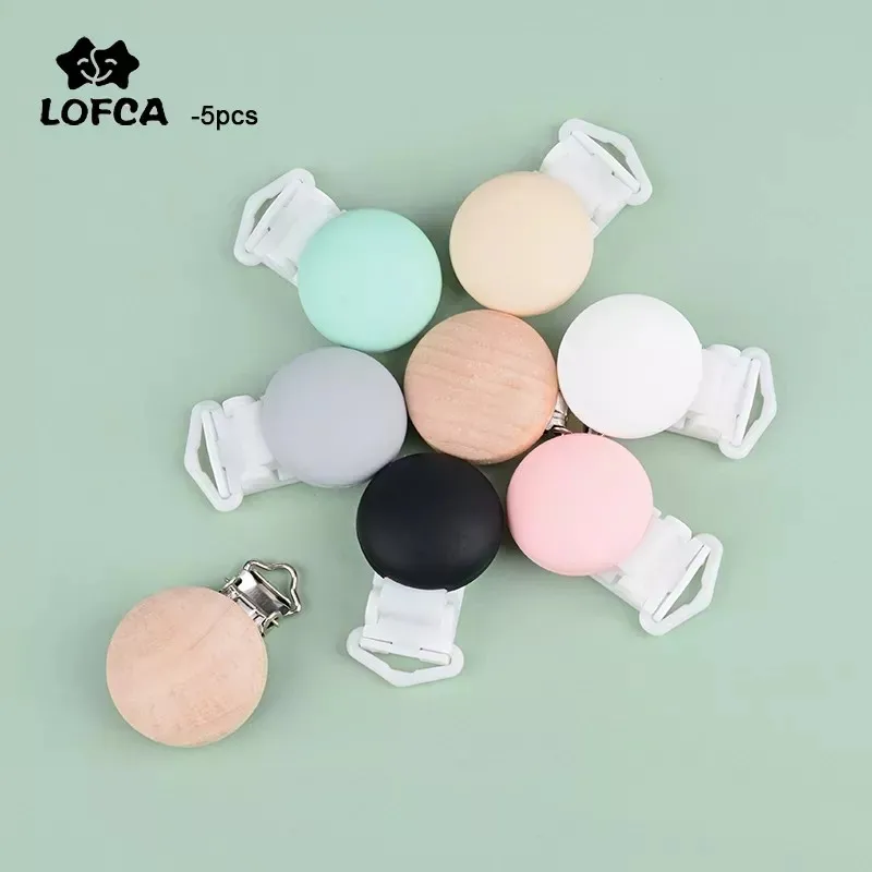 5pcs/lot Baby Wooden Clips Baby Pacifier Dummy Clip Holder Solid Color Natural Wood Baby Feeding Accessories Soother Clasp Metal