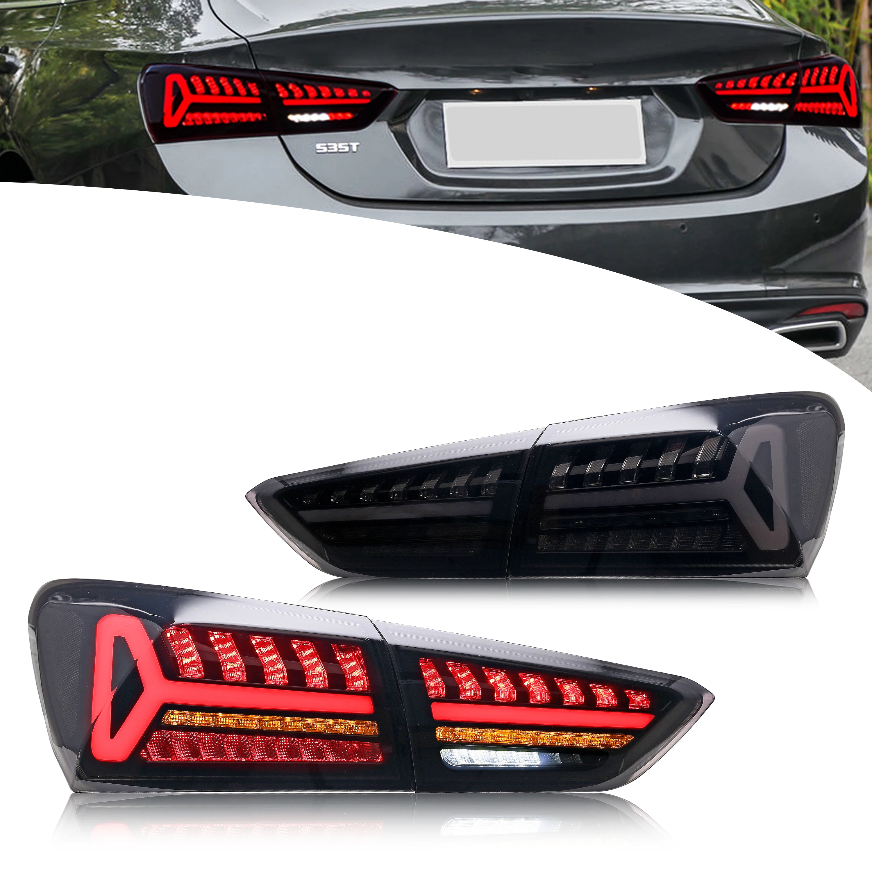 

Светодиодные задние фонари для Chevrolet Chevy Malibu 2016-2025 LS LT RS Последовательный указатель поворота Динамическая анимация Черные задние фонари в сборе