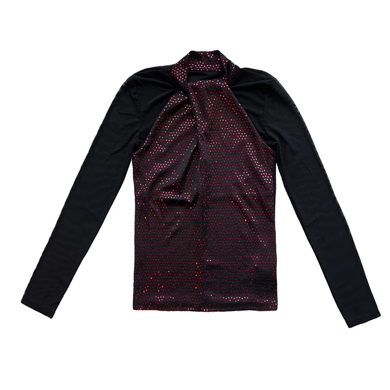 Thiened Fce 여성용 베이스 티셔츠 가을 겨울 하이 칼라 롱 슬리브 티셔츠 스팽글 메쉬 슬림핏 패셔너블