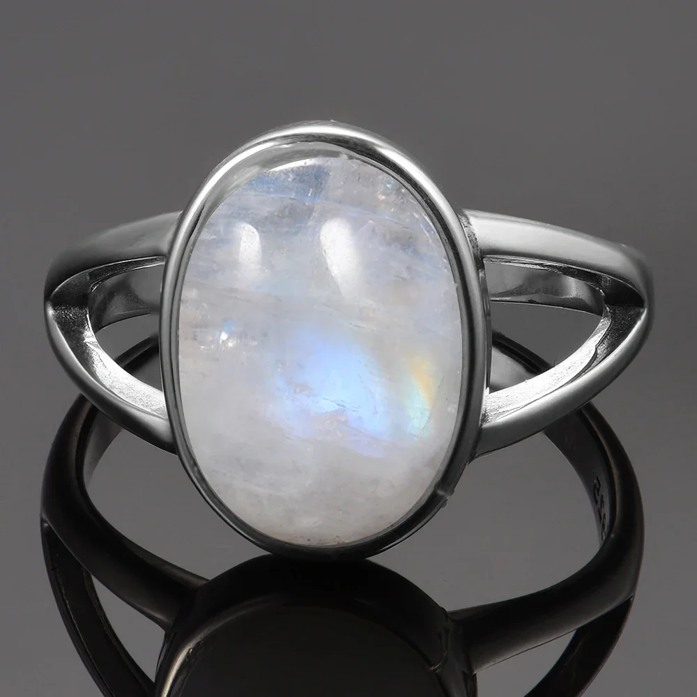 Vintage Hollow Out 10x14MM Big Natural Rainbow Moonstone Rings S925 Sterling Silver Ring For Women Anniversary Gifts