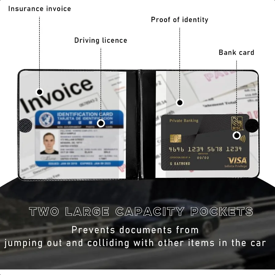 Soporte de registro y seguro para coche, organizador de guantera Premium de 5,2 × 4,7 con cierre, soporte para documentos de vehículo