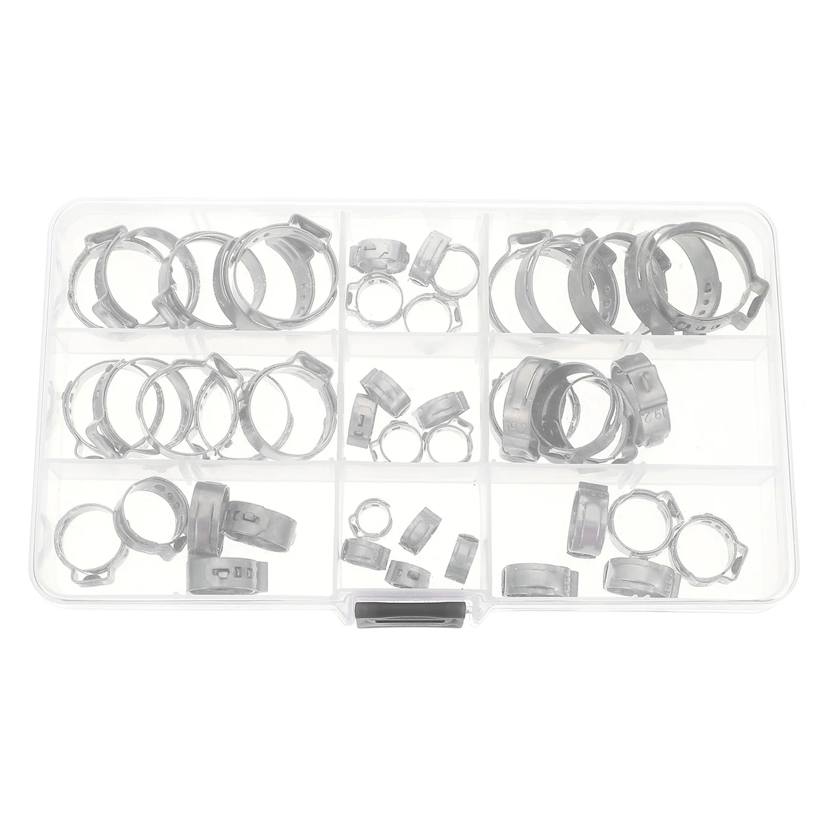 

80pcs Single Ear Hose Clamps Stainless Steel Fastener for Crimp Clip Assortment Kit Adjustable Hose Fixed Clamps