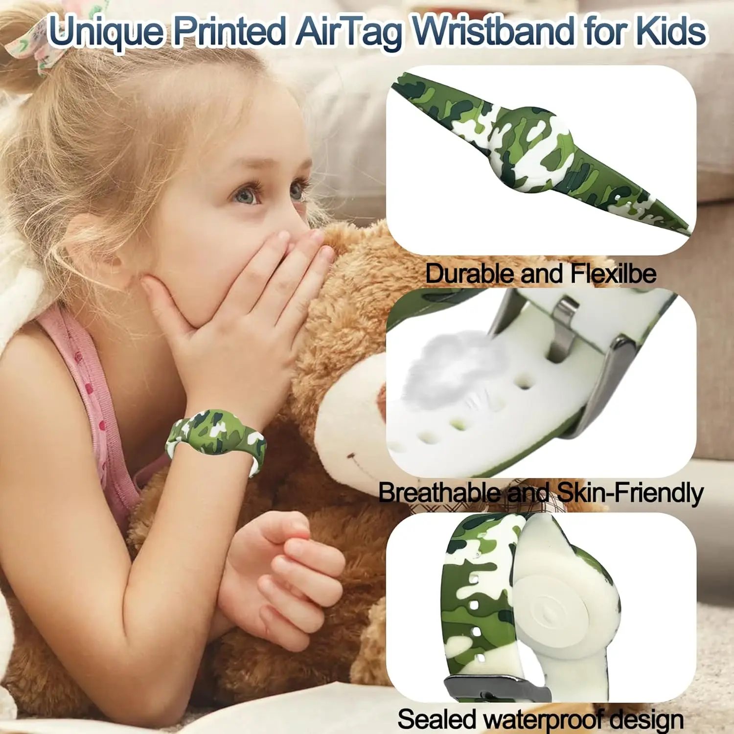 Waterproof Airtag Watch Bracelet for Kids, Holder for Kids with Soft Silicone Full Coverage Hidden Air Tags Wristband for Boys