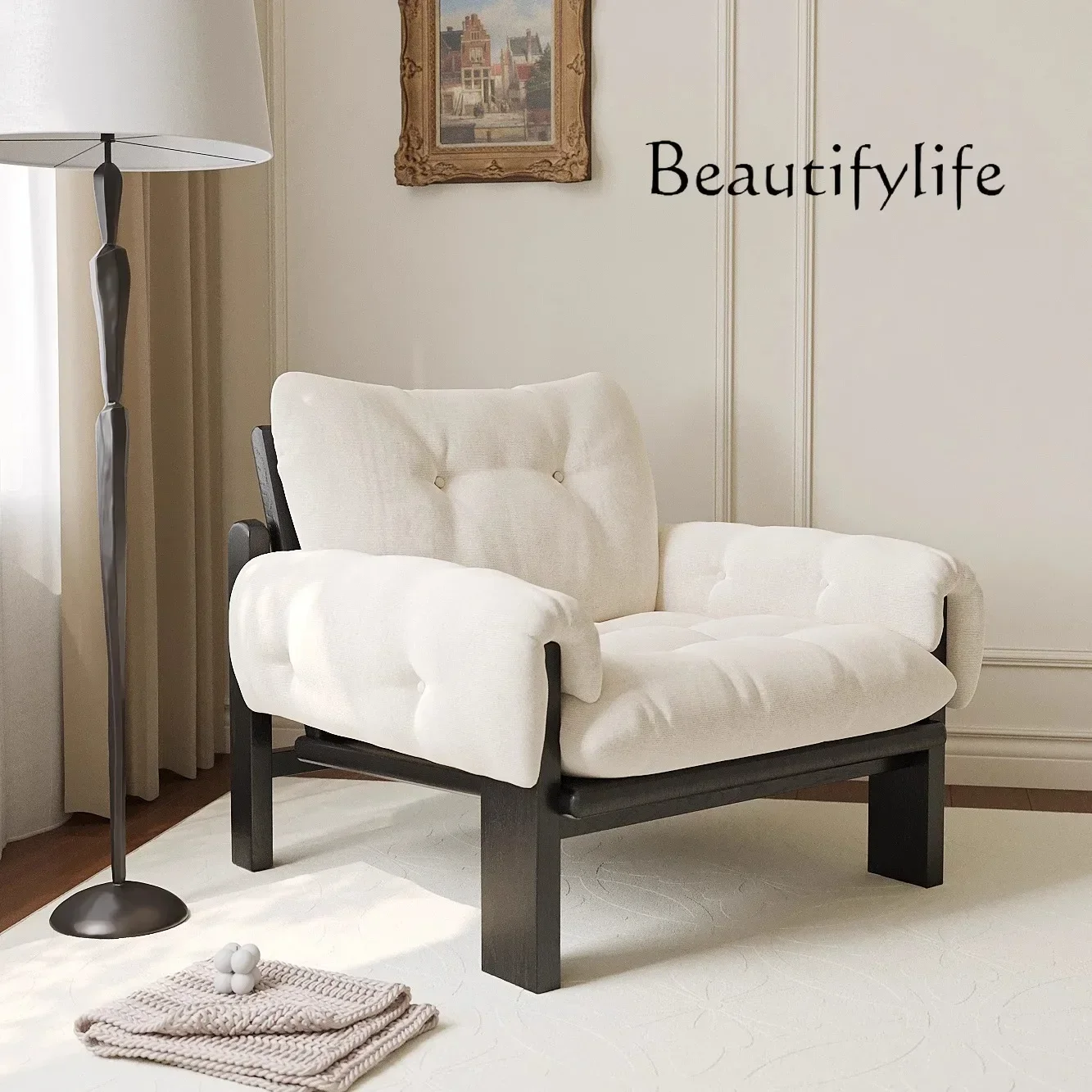 

N French retro single sofa chair antique living room cotton and linen removable leisure chair