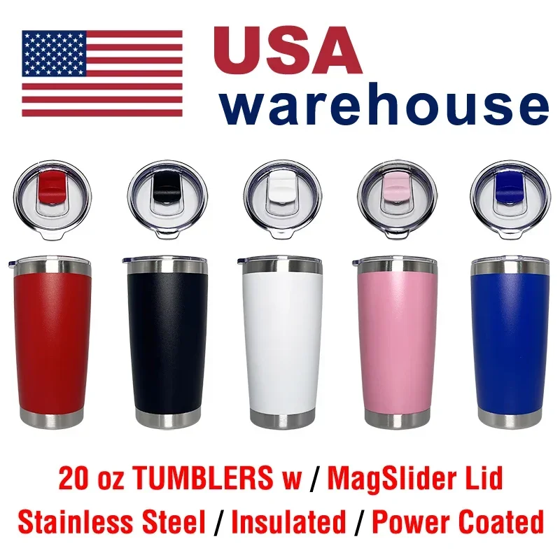 US Warehouse 20 oz  Coffee Water Tumbler Mugs Powder Coating Beer Travel Mug Cup  Insulated Metal Wine Mug With Magslider Lids