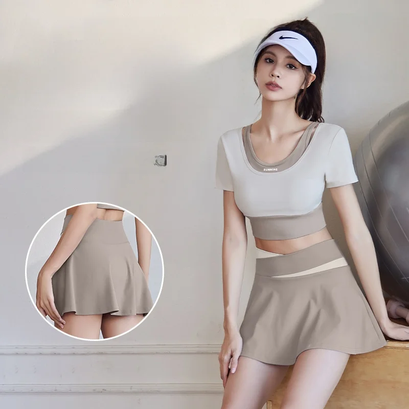 

Женская короткая юбка трапециевидной формы с высокой талией для йоги, цветная анти-беговая подкладка на пояс, спортивная юбка для фитнеса и бега в помещении