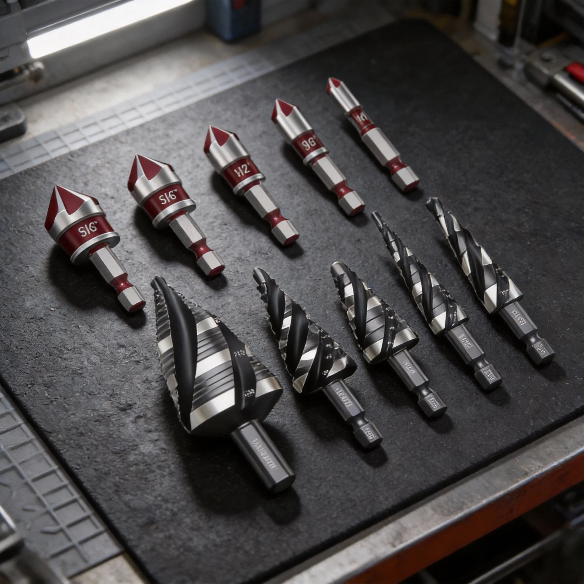 jeu-de-5-forets-a-pas-variable-hss-tige-hexagonale-quatre-cannelures-spirales-pour-percer-le-metal-le-bois-le-plastique-et-l'aluminium