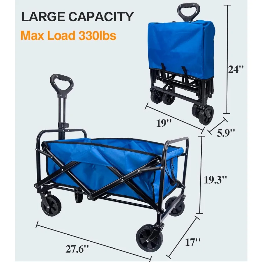 330lbs Collapsible Folding Wagon Cart Heavy Duty Outdoor Utility Wagon Beach Wagon Grocery Wagon Camping Portable Garden Wagon