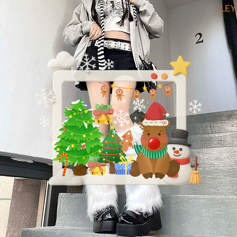 

Women Leg Warmers Faux Fur Sock Boot Covers Pink Buckle Design Spice Girl Y2K Style JK Fashion Stackable Winter Wear