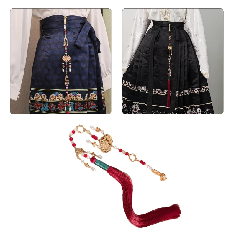 Chinese Waist Pendant with Traditional Pearls Chain Chinese Skirt Costume