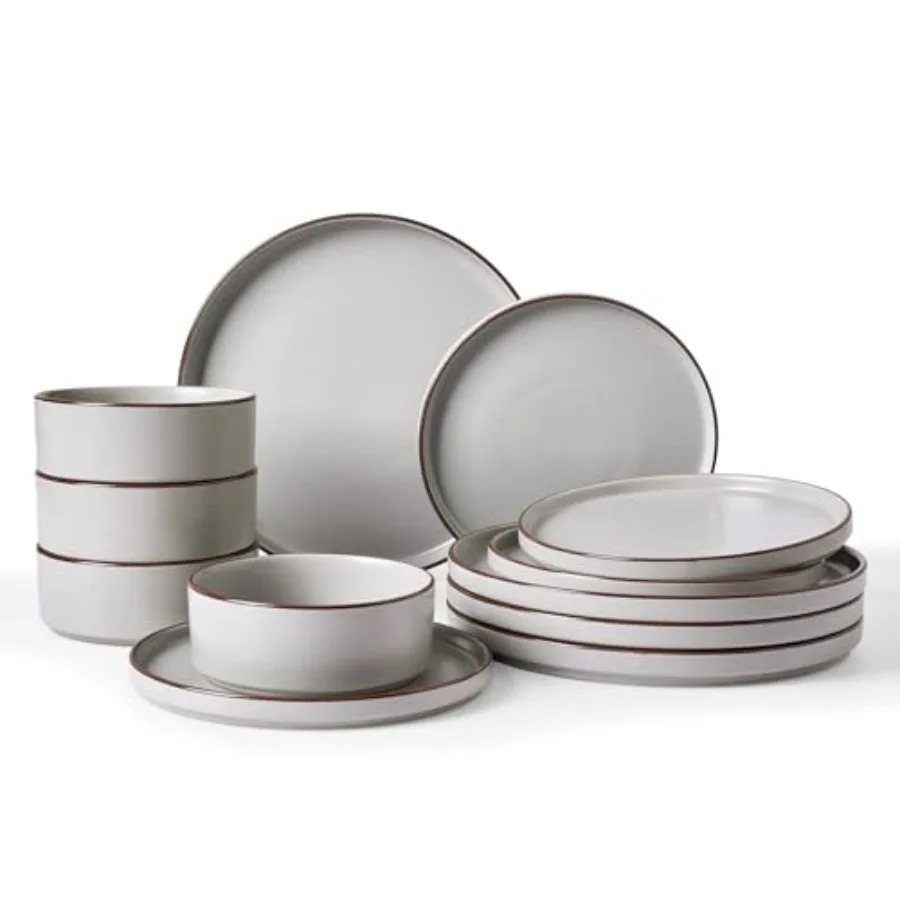

Nebula Ridge Stoneware Dinnerware Sets Plates and Bowls Sets for 4 12 Pieces Dishes Set Microwave and Dishwasher Safe Kitchen P