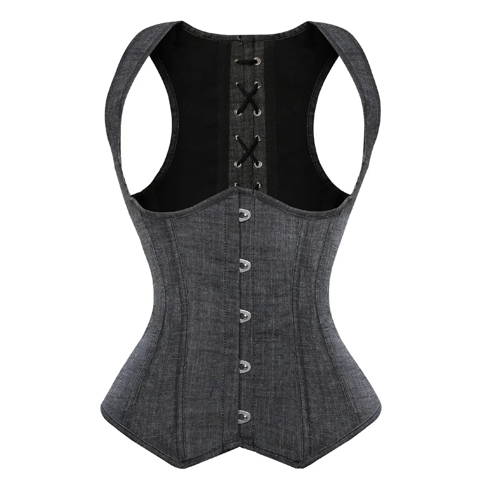 

Corset sous le buste en Denim gris pour femmes, cintré à la taille, Bustier, haut avec bretelles, modelant le corps, grande tail
