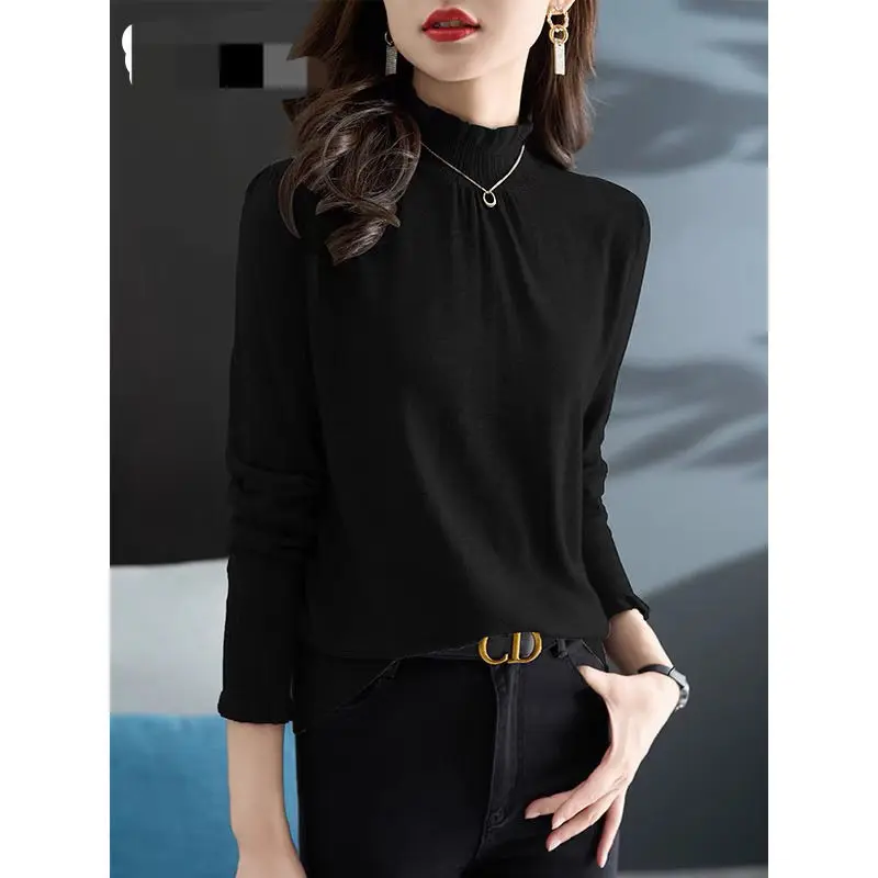 Half Turtle Neck Fashionable Women's Clothing Fashionable and Versatile Solid Color Fungus Lace Sweater Autumn New Sweater