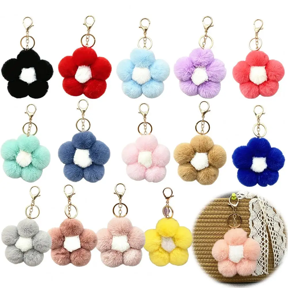 Plush Flower Keychain for Handbags, Five-petal Flower Bag Charm,Lightweight Fluffy Flower Backpack Hanging Accessory for Women