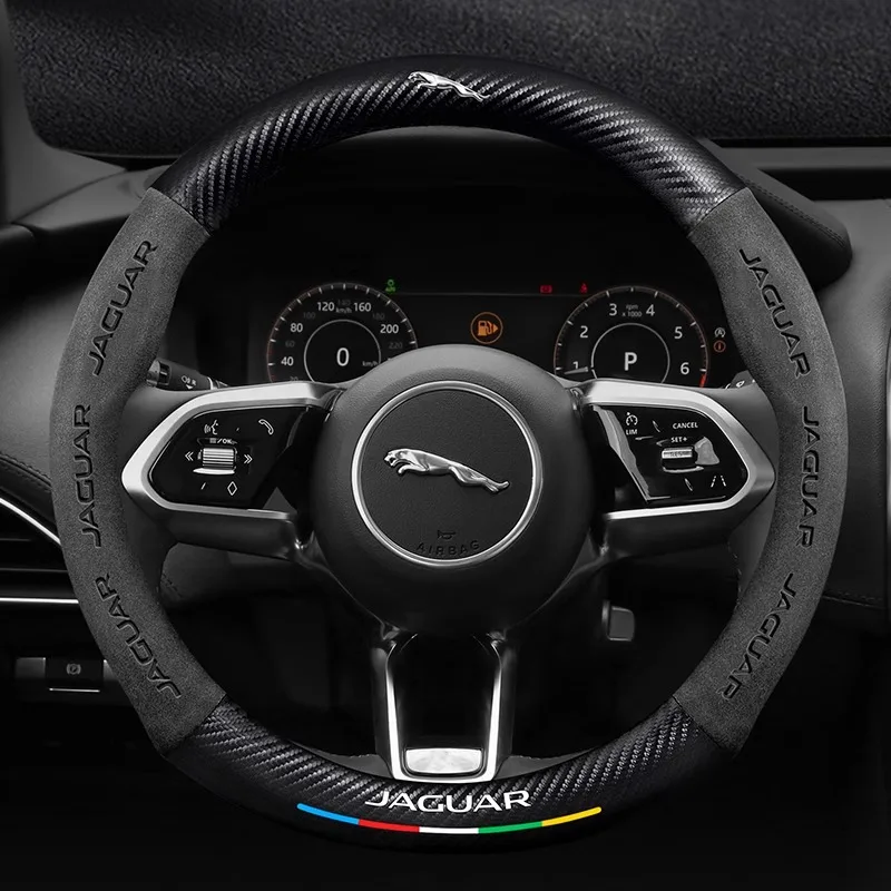 For Jaguar E-PACE F-PACE F-TYPE XE XF XK XJR XFR XJ XEL XFL Car Suede Carbon fiber  Anti-slip Steering Wheel Cover Accessories