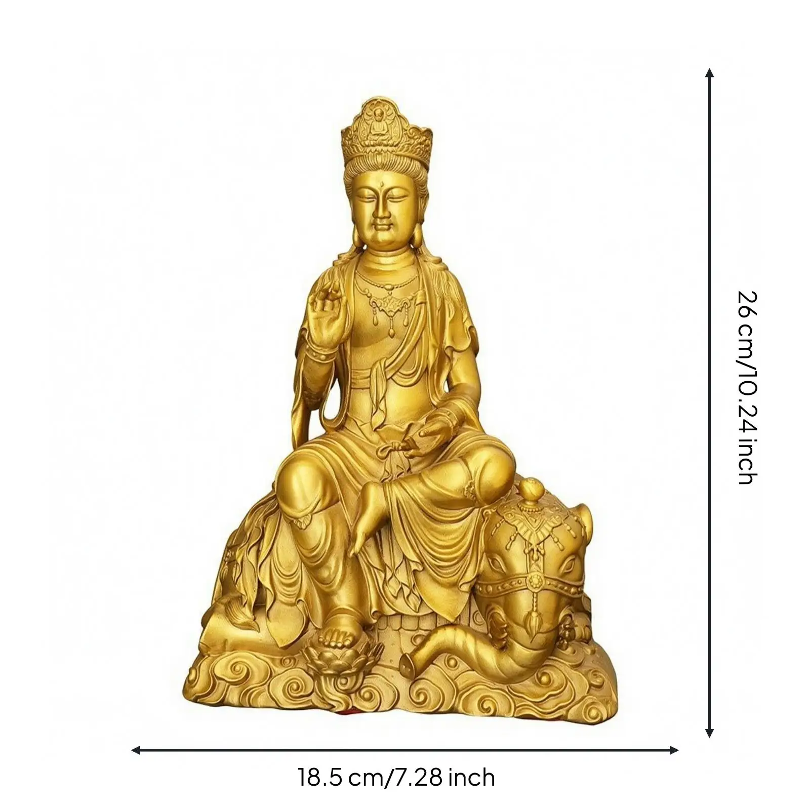 Elegant Brass Buddha Statue Ornate Crown Carved Base for Living Room Altar Peaceful Buddhist Decor Large Decorative Sculpture