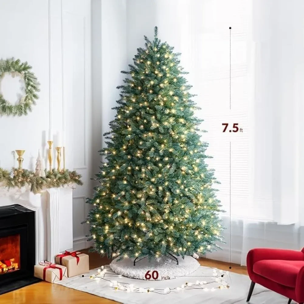 7.5ft Prelit Christmas Tree, Premium Hinged Blue Spruce Artificial Christmas Tree, Full Xmas Tree with 1000 Clear Lights