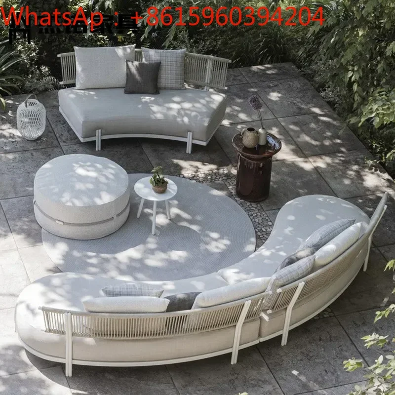 Customized sample room, rattan chair, garden, outdoor combination furniture, outdoor courtyard sofa, curved aluminum frame,