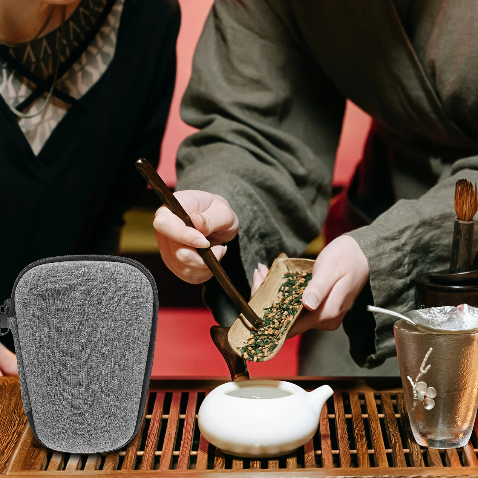 

Breathable Linen Tea Set Storage Bag Portable Cotton Linen Zippered Pouch Organizer for Travel Home Tea Accessories Holder