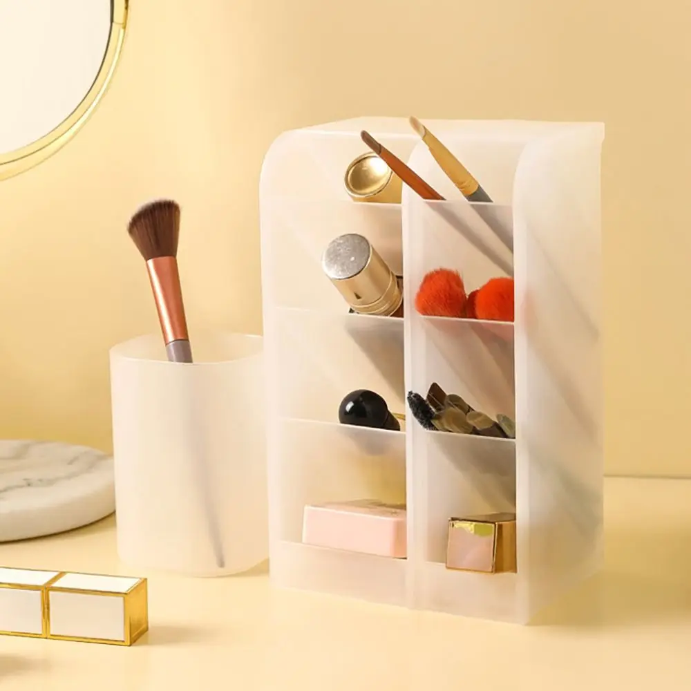 Transparent Frosted Oblique Insertion Pen Holder Simpl Desktop Organizer Multifunctional Stationery Makeup Brush Storage Bucket