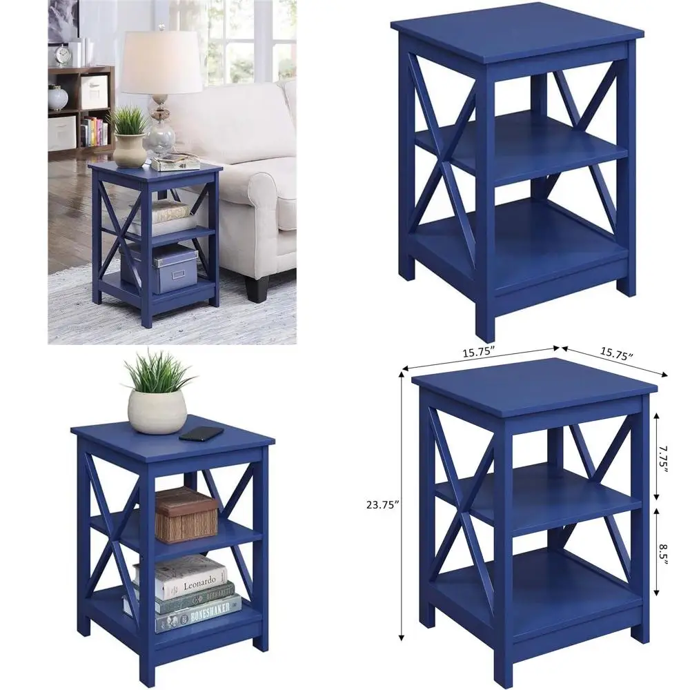 

15.75 Modern Living Room Table - Storage Shelves Nightstand with Cobalt Blue Transitional Style