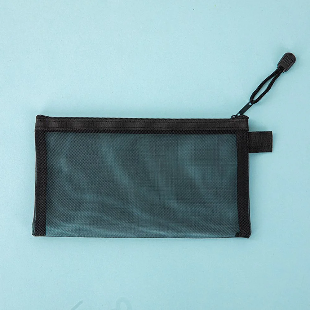 Nylon Transparent Zipper Pencil Case Zipper Solid Color Clear Stationery Bag Makeup Pouch Travel Case Mesh Cosmetic Storage Bag