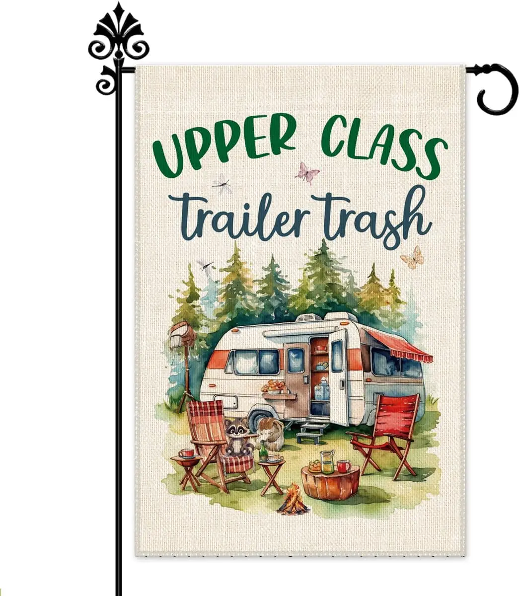 Hague Upper Class Trailer Trash Garden Flag, 12x18 Inch Double Sided Farmhouse Holiday Yard Garden Lawn Decoration Flag