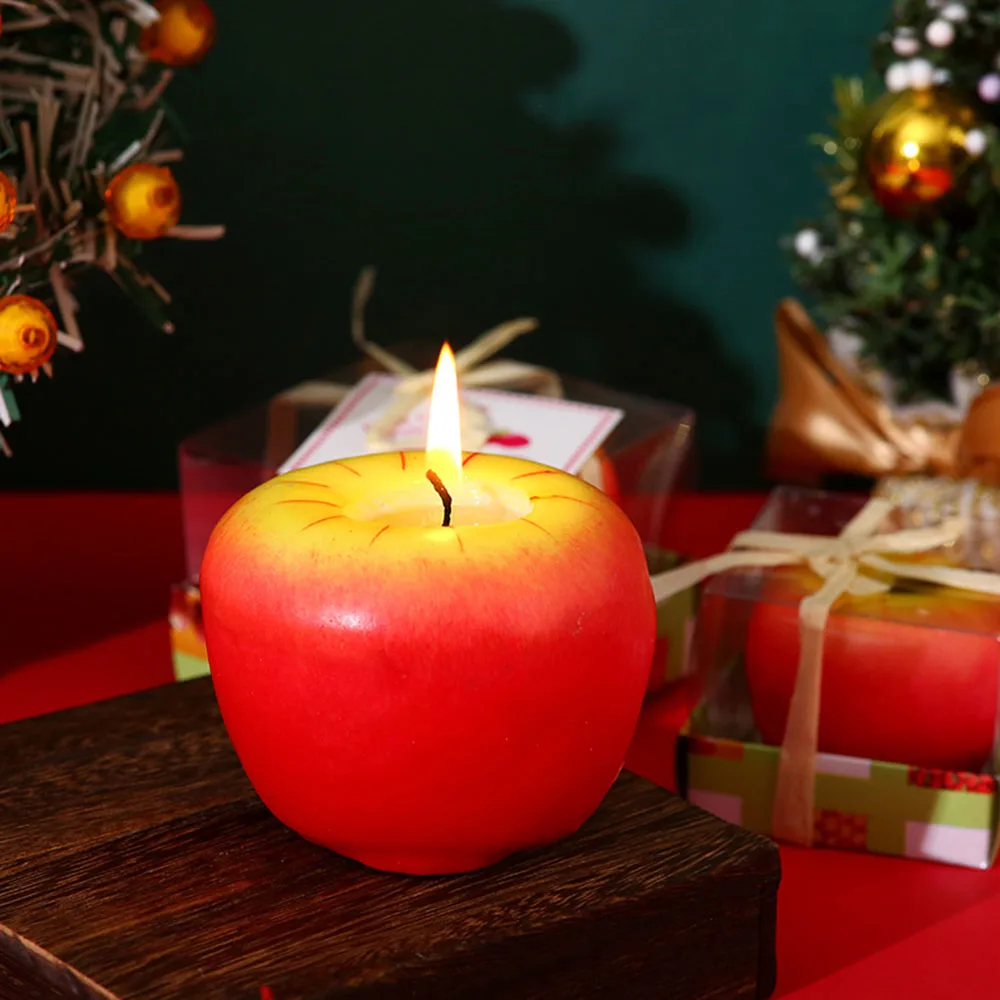 Christmas Gift Simulation Fruit Aroma Candle Apple Smokeless Handmade Candle Christmas Eve Party Decoration Gift Candles Red App