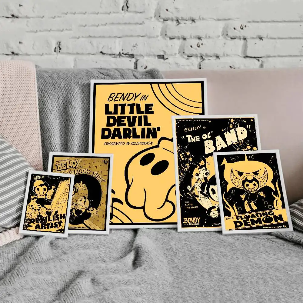 Pósteres de anime B-Bendy A-And The I-Ink M-Machine, impresiones en papel blanco adhesivo, carteles artísticos, decoración Kawaii para habitación