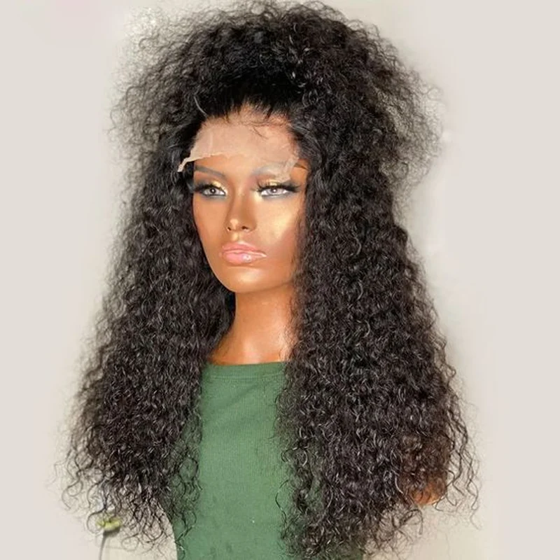 

Мягкий черный предварительно сорванный мягкий 26-дюймовый длинный странный вьющийся парик спереди, плотность 180, синтетический для женщин, термостойкий, бесклеевой