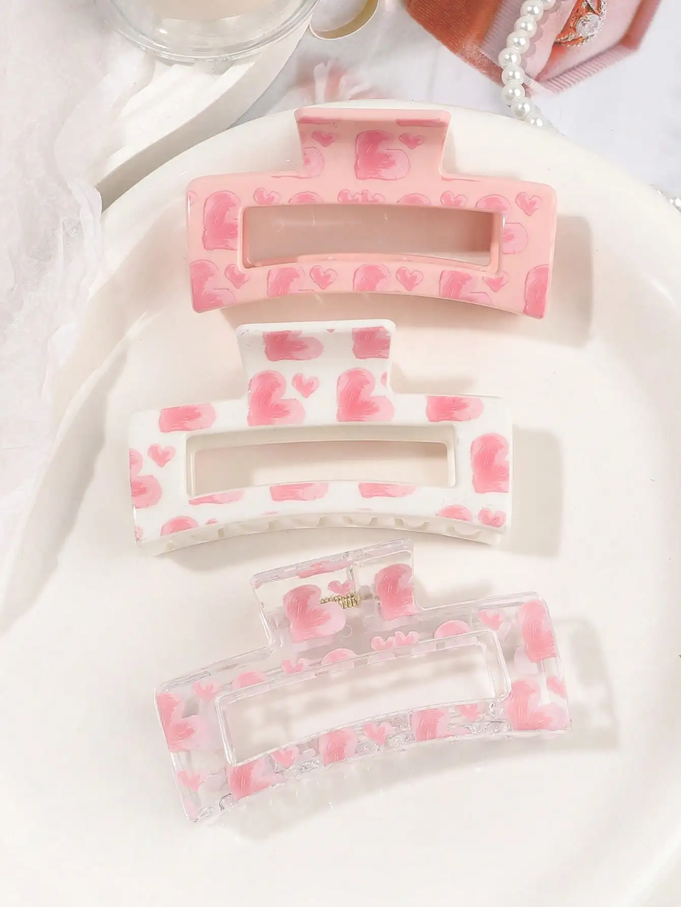 3 Stück rosa Liebesdruck-Haarklammern für Frauen, dünnes, dickes, lockiges Haar, große Bananenklammern, starker Halt, Kieferklammern, Haar-Accessoires