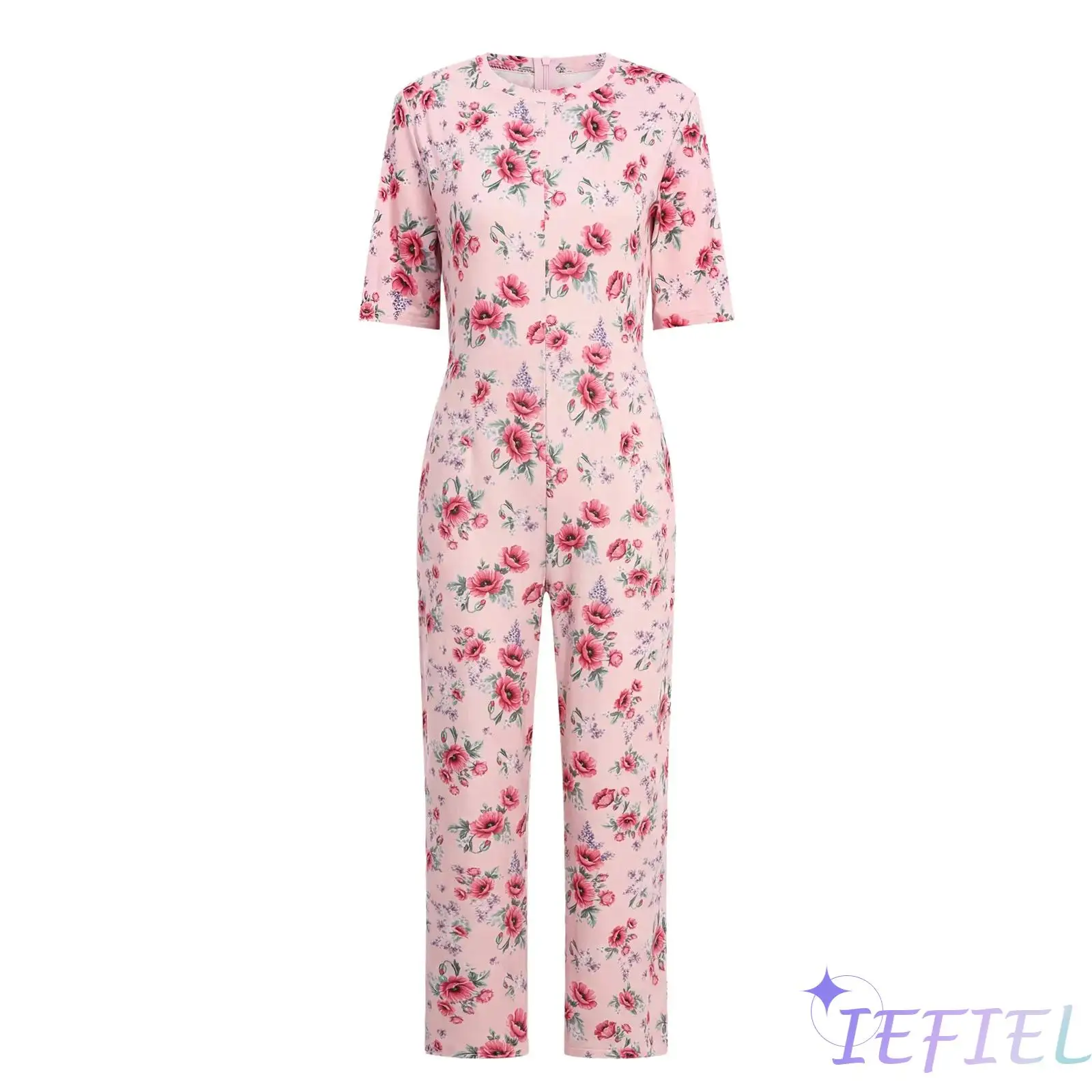 

Womens Elderly Nursing Floral Print Jumpsuit Short Sleeve Lounging-style Anti-strip Adaptive Rompers Alzheimer Needs Costume