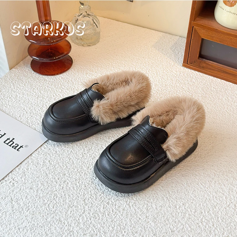 سميكة وحيد الدافئة الفراء المتسكعون الاطفال فتاة الشتاء رقيق أفخم الجلود حذاء مسطح طفل رضيع الفاخرة ريال الأرنب الفراء المدرسة Zapatos