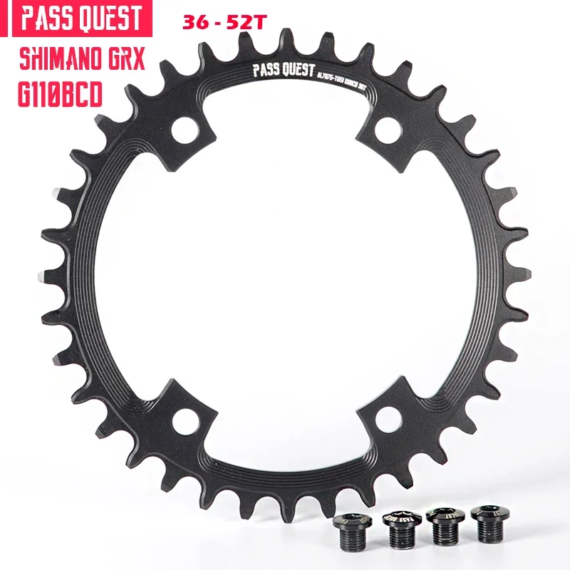 PASS QUEST 110BCD Four Claws Road Bike Narrow Wide Chainring 36-52T for GRX crank special Round Oval Chainwheel