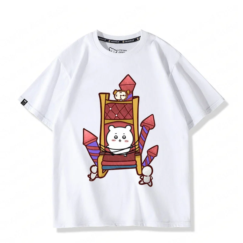 Fifth Personality Carnival Chair Chiikawa Anime Cute Pattern Cotton Crewneck Short-Sleeved T-Shirt Clothing Summer Fashion