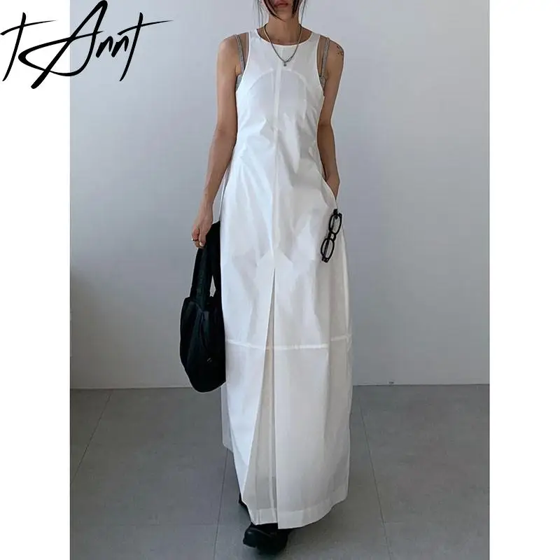 Tannt Women Dress Sleeveless Black White Cotton Shirts Dresses Vintage Fashion Long Summer Dresses For Women 2023 New