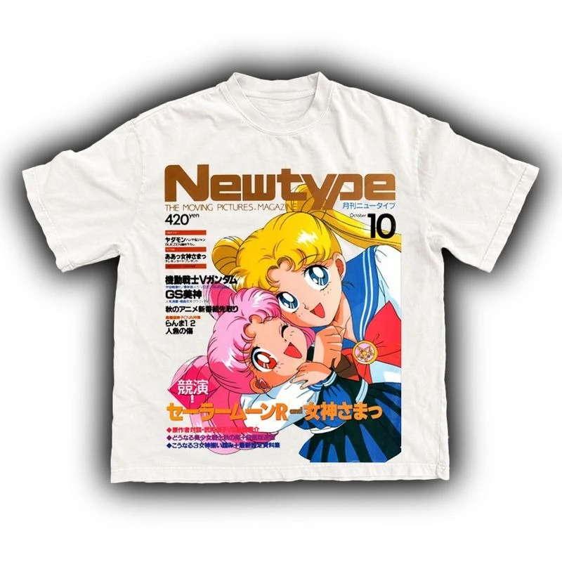 

Summer New Sailor Moon Two Dimensional Anime Graffiti Street Short Sleeve T-Shirt Printed Short Sleeve Y2k Men Oversized T-shirt