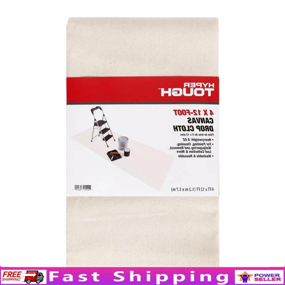 

Тяжелая парусиновая ткань длиной 4 фута x 12 футов, прочная, моющаяся, многоразовая, защитное покрытие для краски, идеальные проекты по обучению дома