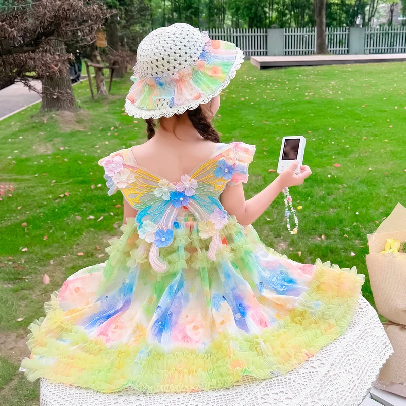 Girls' Butterfly Back Dress, New Summer Style, Baby Girl's Flutter Sleeve Tank Dress, Children's Sweet Princess Dress