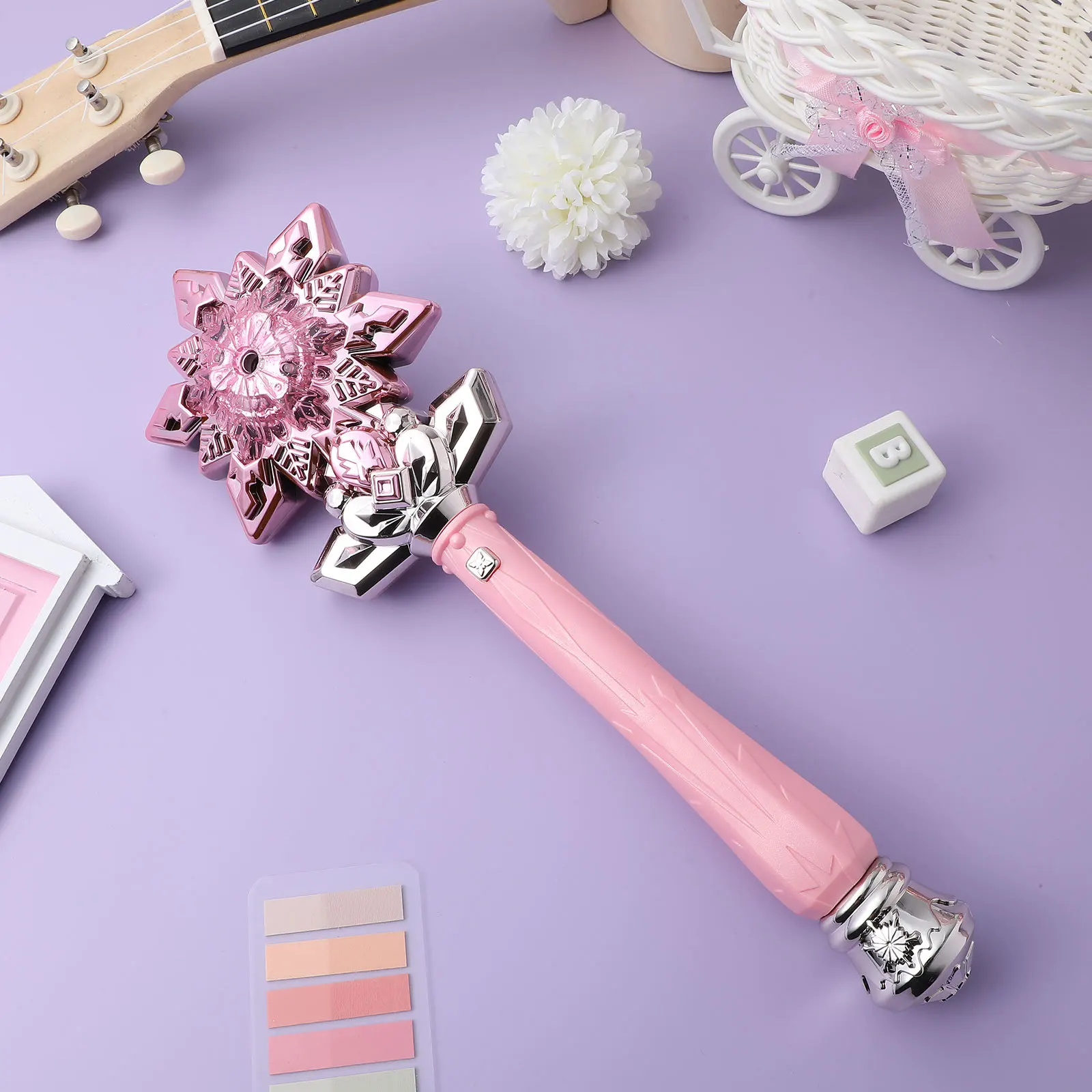 1 個スノーフレークワンドライトアッププリンセスコスプレ子供のためのフェスティバルパーティーロールプレイ小道具スノーフレークワンド