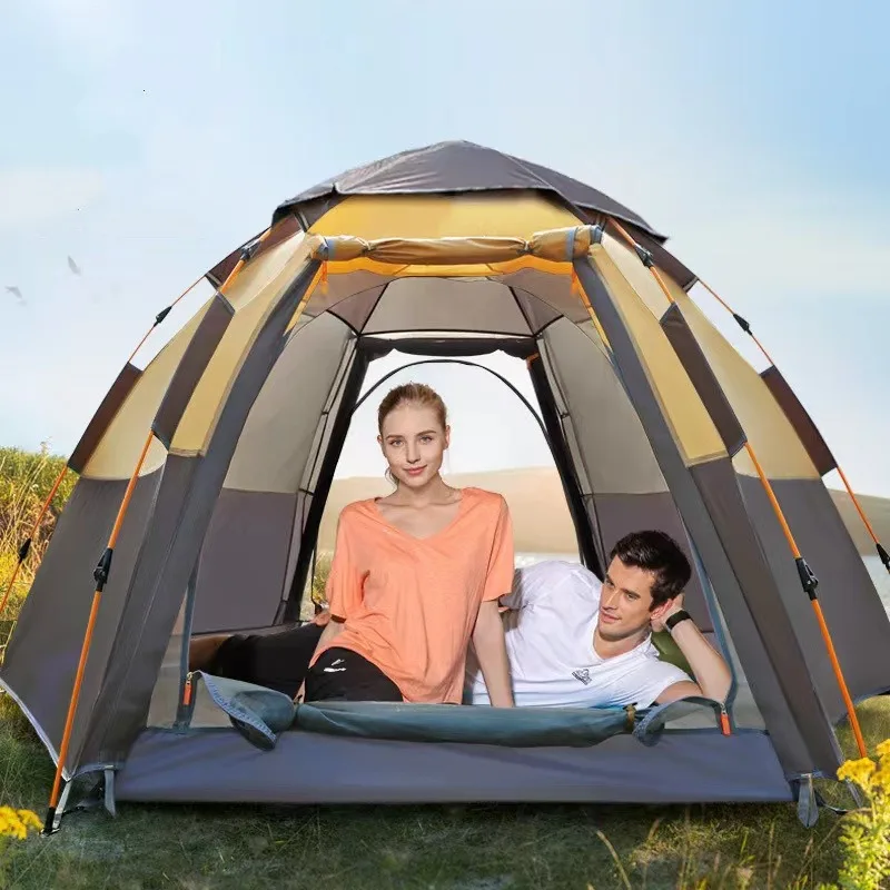 Large hexagonal tent, outdoor gear, thickened camping field, rainstorm-proof portable park picnic